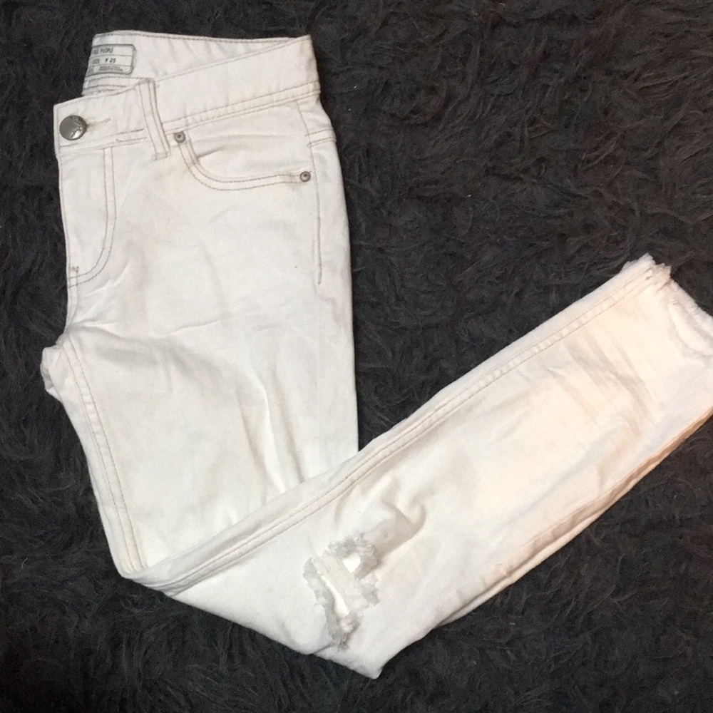FP distressed white jeans