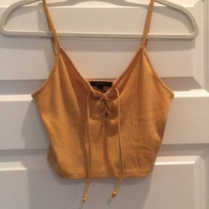 Forever 21 mustard yellow ribbed lace-up crop top