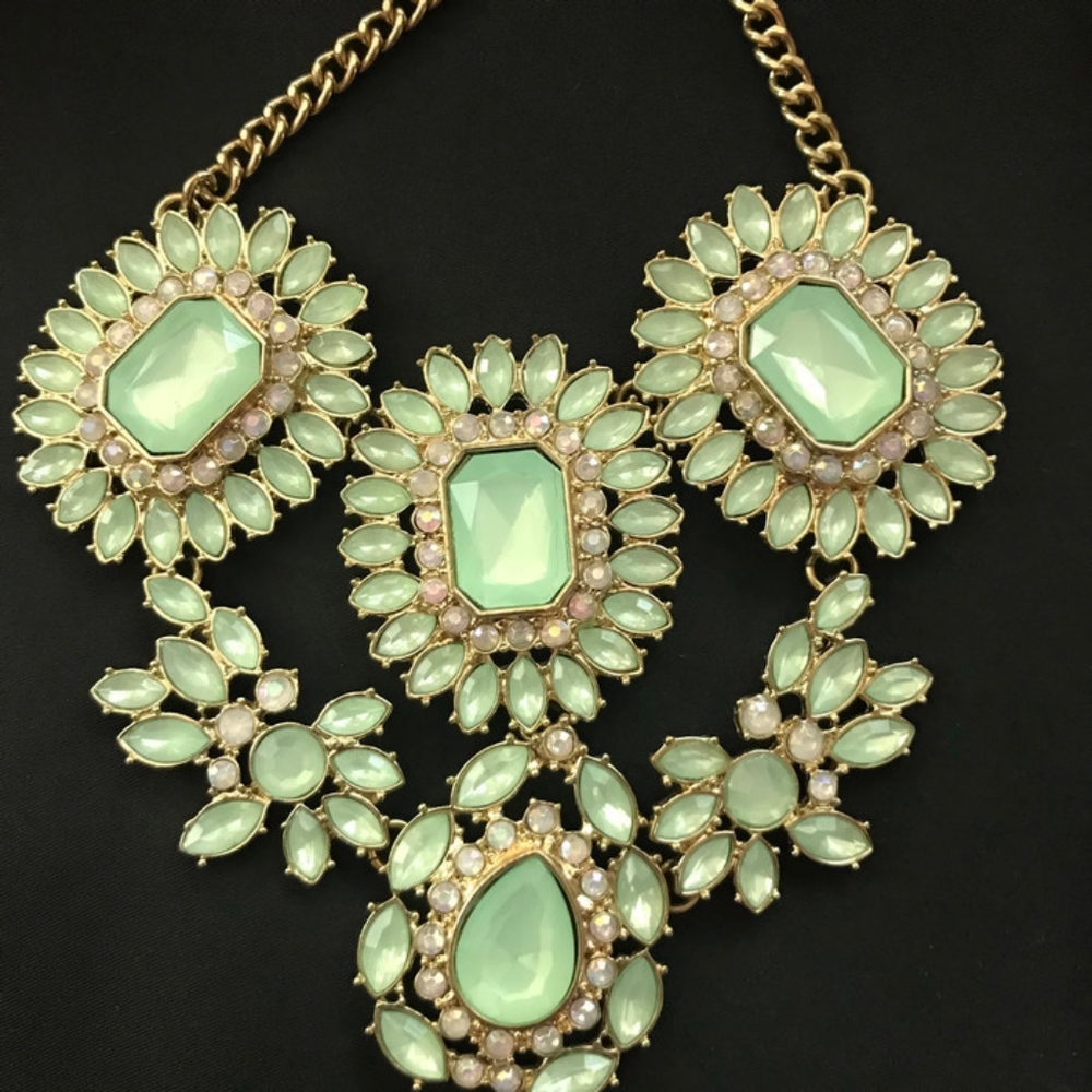 Green Chunky Gemstone & Crystal Statement Necklace