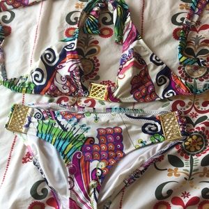 Trina turk bikini set w/ gold detail