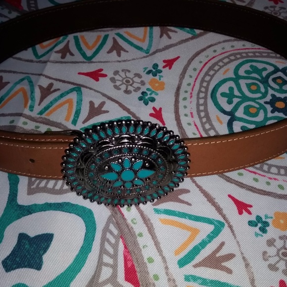 Unknown Accessories - Western Style Belt - Turquoise and Silver