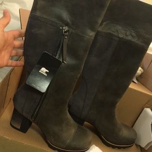 Sorel Addington Tall dark grey black heeled boots
