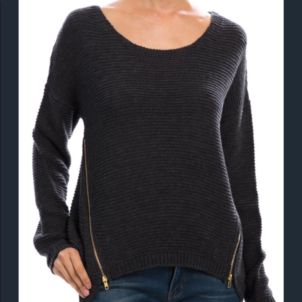 Side Zip Cable Knit Sweater - Picture 1 of 8