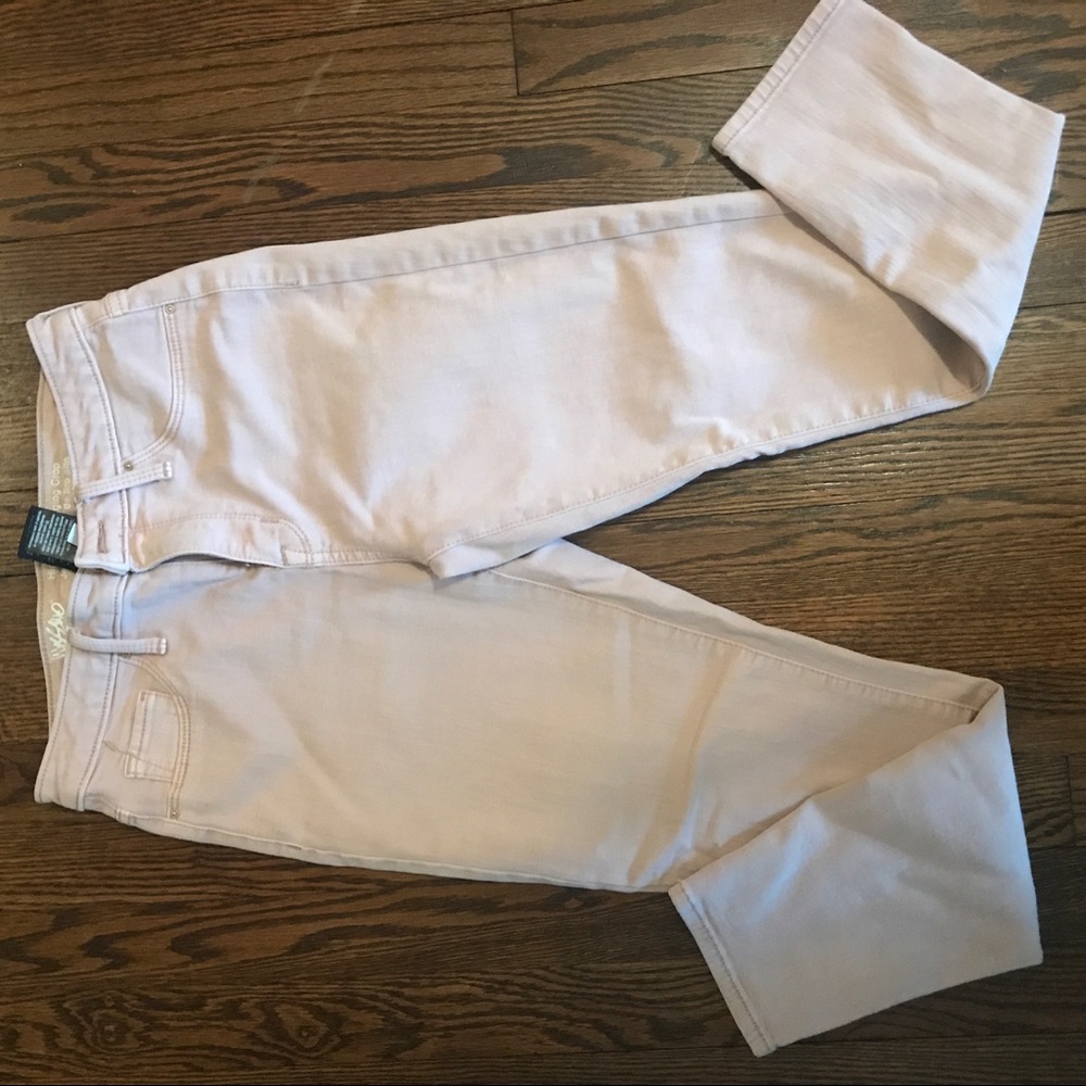 Blush pink skinny jeans