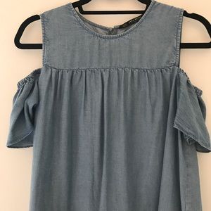 Denim romper dress cold shoulder