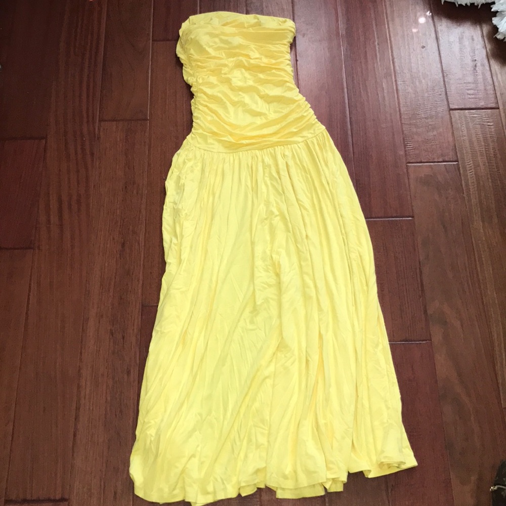 Yellow strapless maxi dress