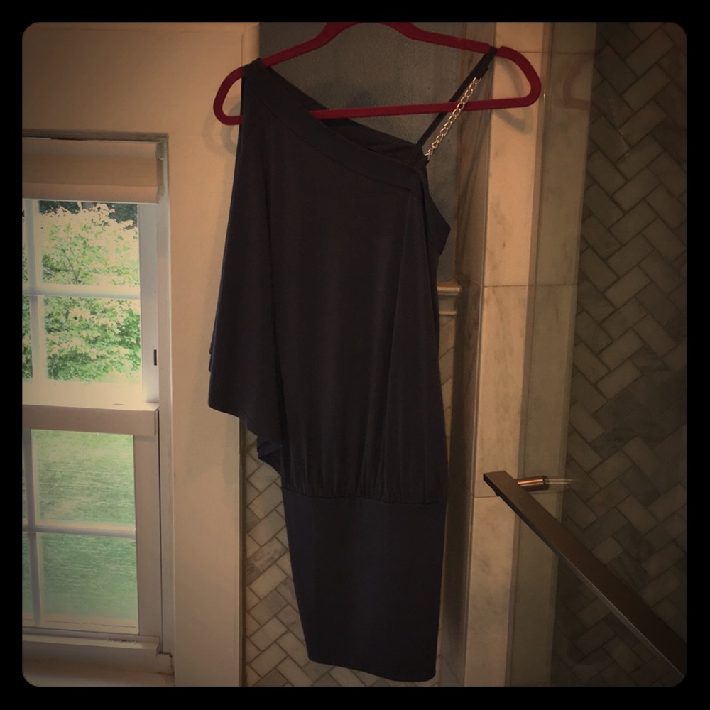 Sultry asymmetrical sleeve dress in blue