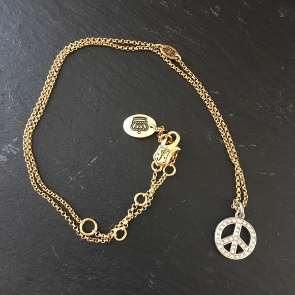 Gold Juicy Couture Peace Sign Necklace 