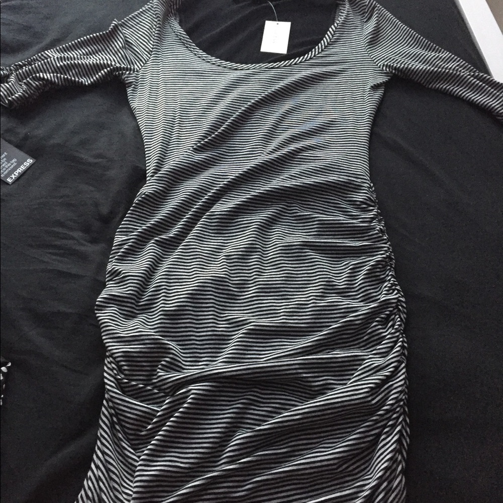 Striped b/w dress with ruching