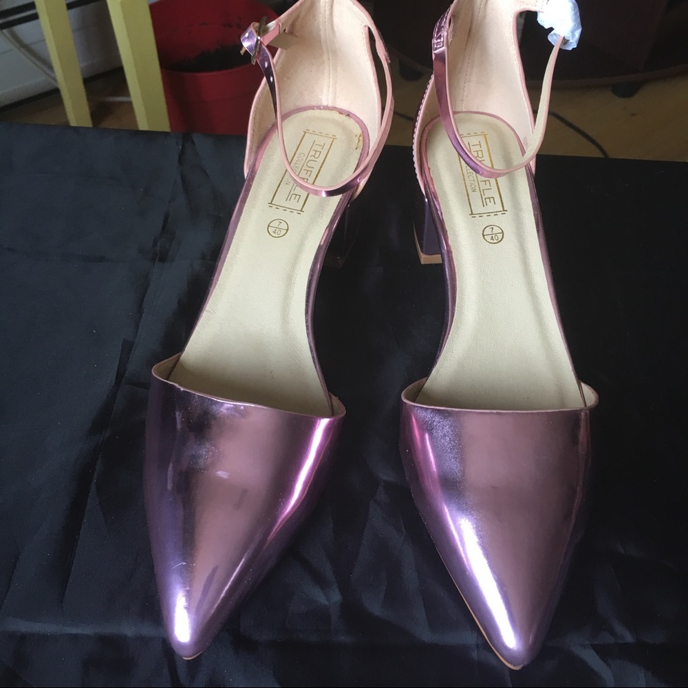 Brand new Metallic pink heels with ankle straps
