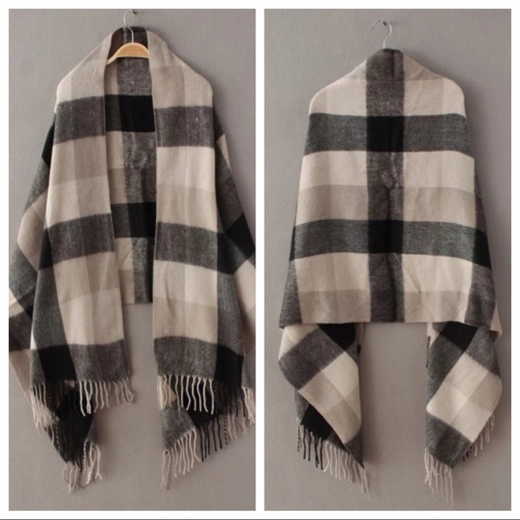 JINNI-Taupe & Black Tartan Plaid Wrap Scarf - Picture 4 of 4