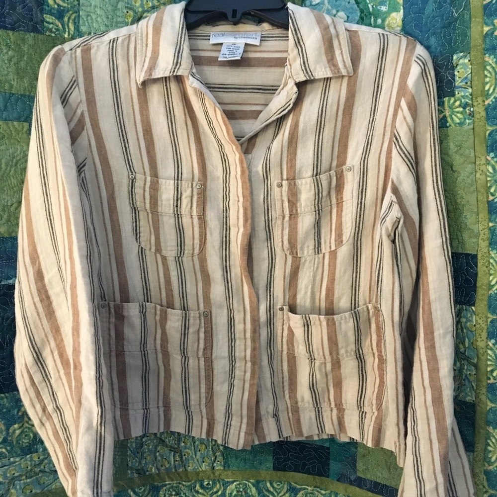 Beige Striped Linen Jacket