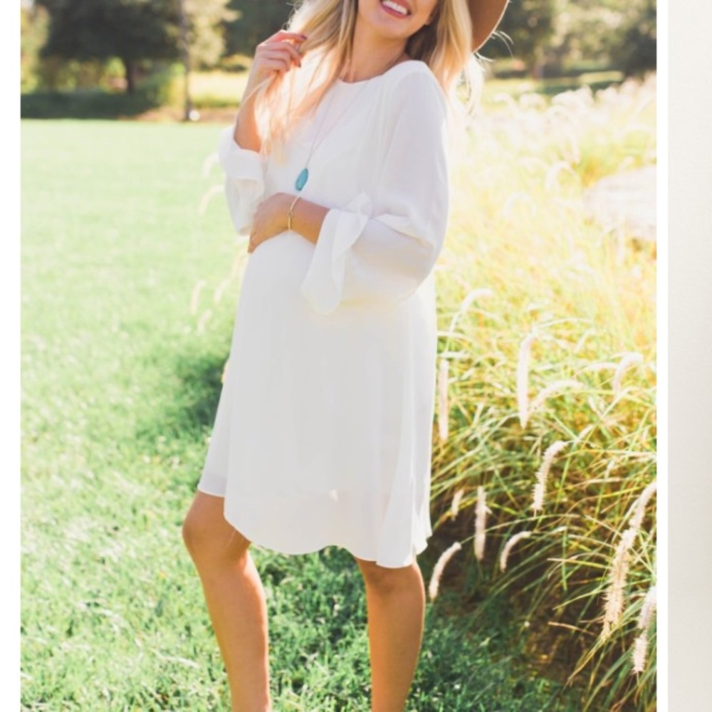 Pinkblush ivory chiffon dress with bell sleeves
