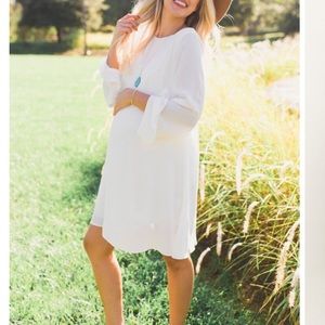 Pinkblush ivory chiffon dress with bell sleeves