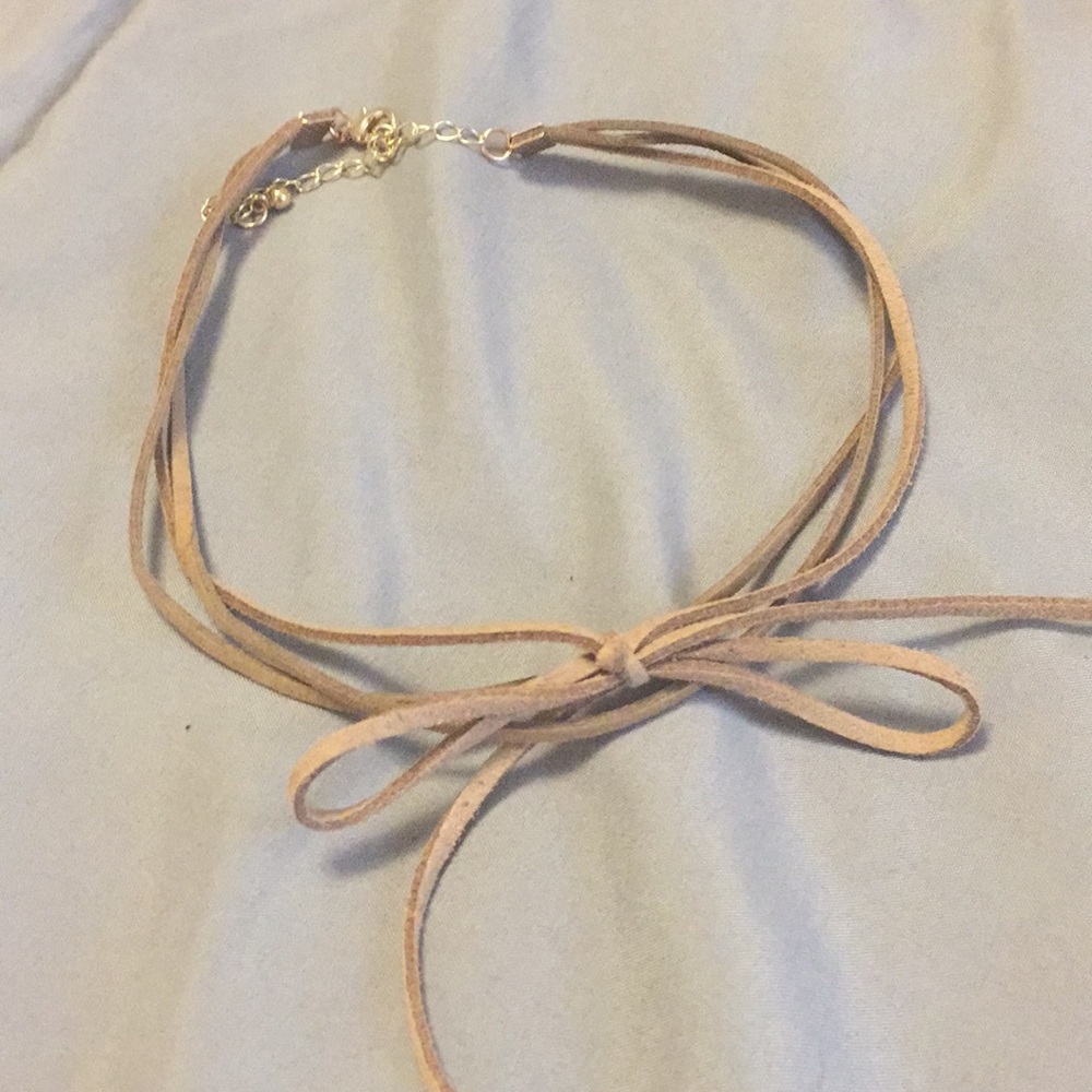 Tan Suede Bow Choker Necklace