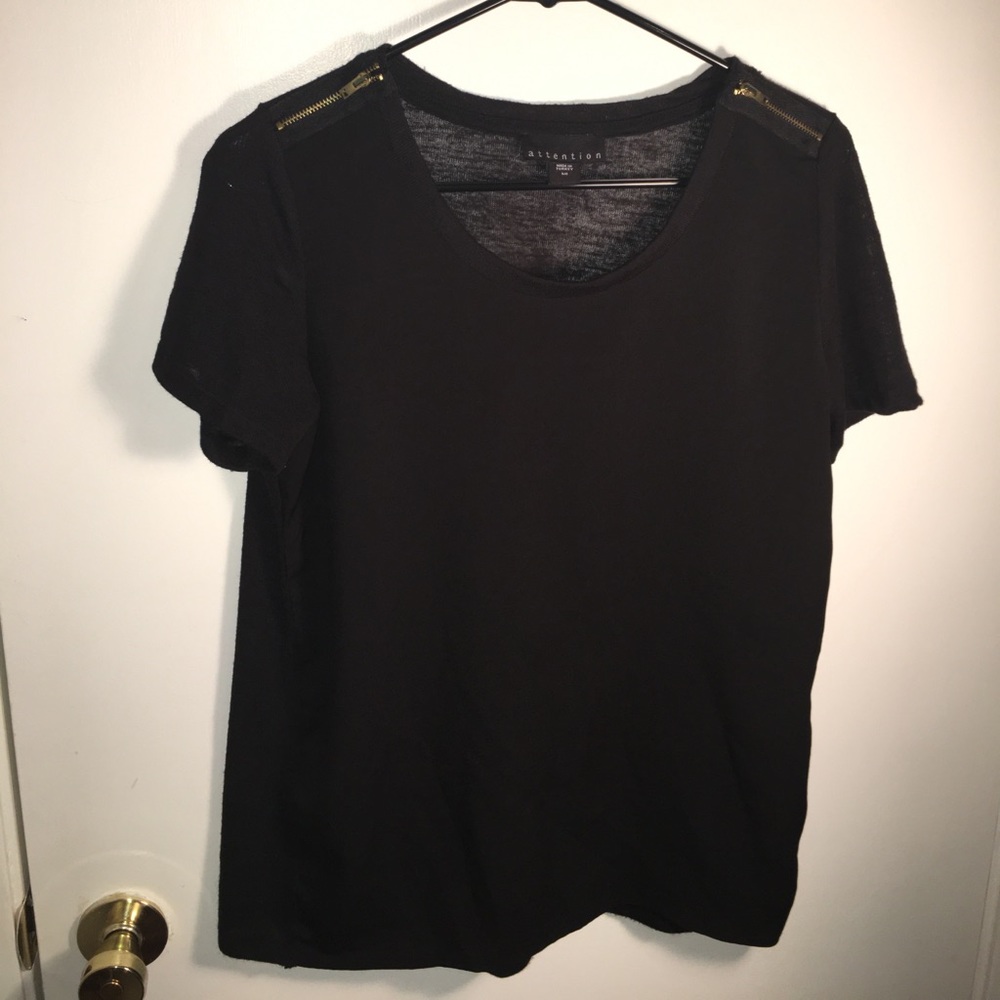 Fun black top with gold zipper detail on shoulders