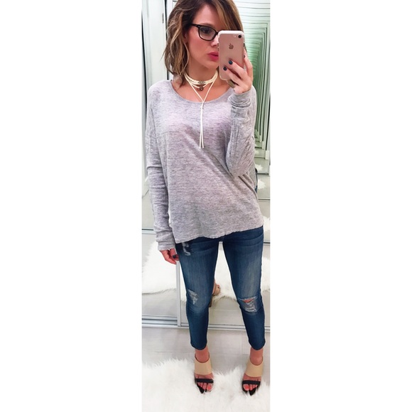 Vince Tops - Vince Gray Linen Long Sleeve Tee