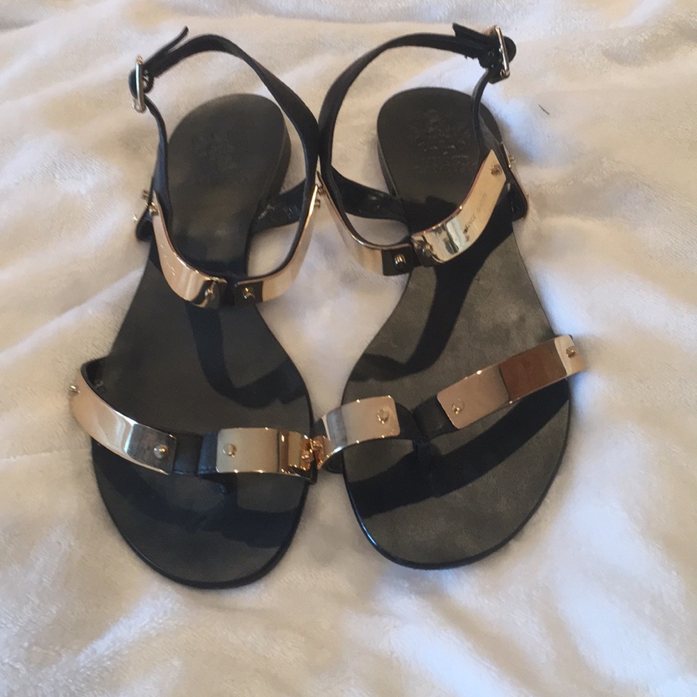 Black & gold gladiator sandals by Vince Camuto