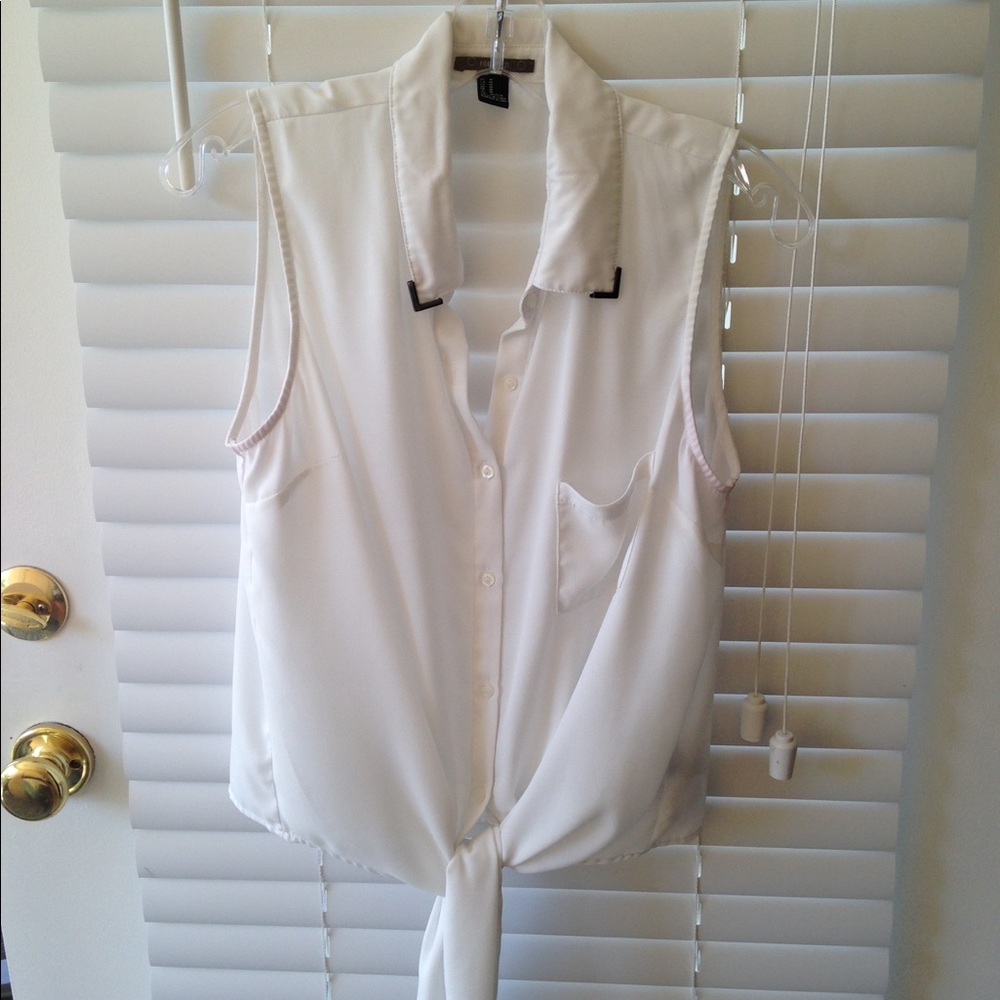 White Front Tie Blouse