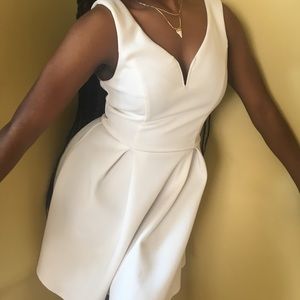 White V-Neck Fit and Flare Dress