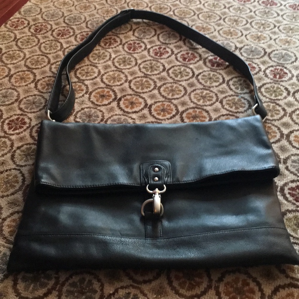 Black leather laptop bag