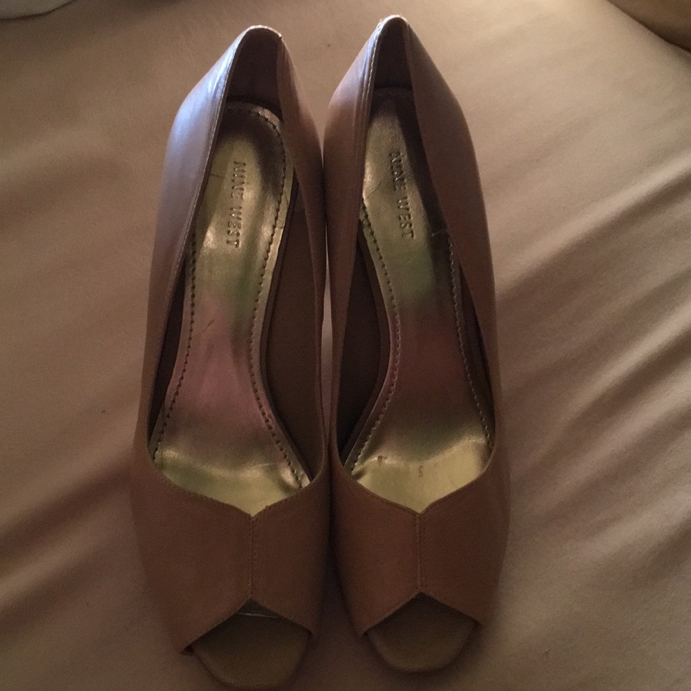 Tan peep toe heels Nine West