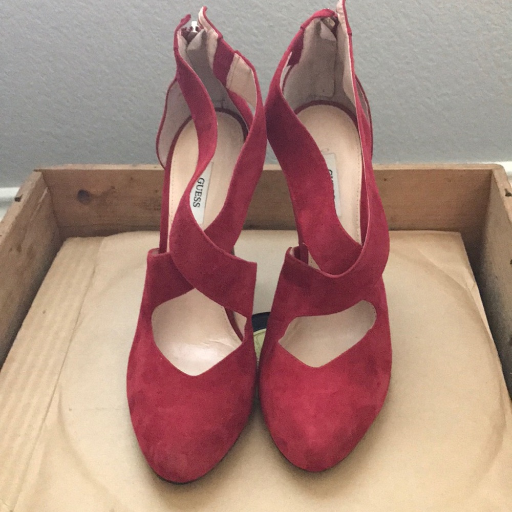 Red Suede Guess heels size 10