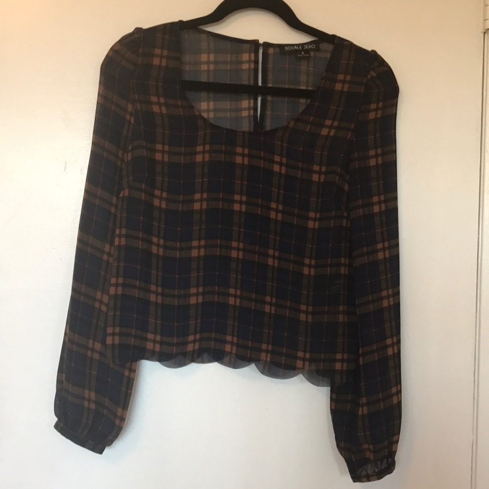 Scalloped Flannel Crop Top Sheer