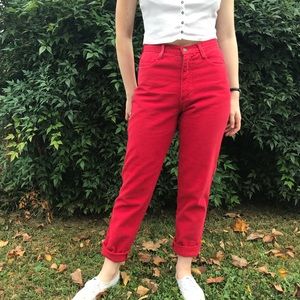 Vintage Cherry Red High Waist Mom Jeans