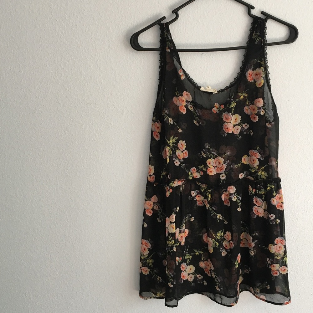 Floral black peplum tank top