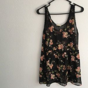 Floral black peplum tank top