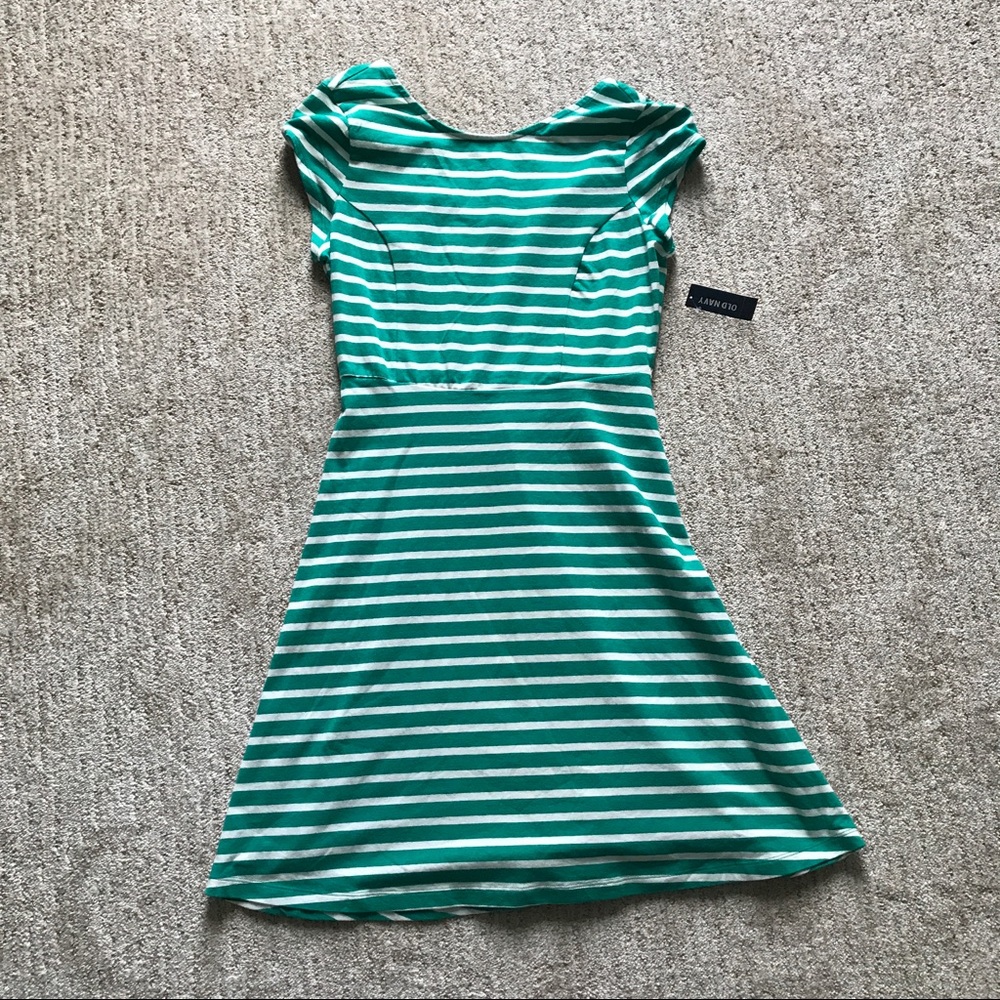 Old Navy green and white striped scoop back dress