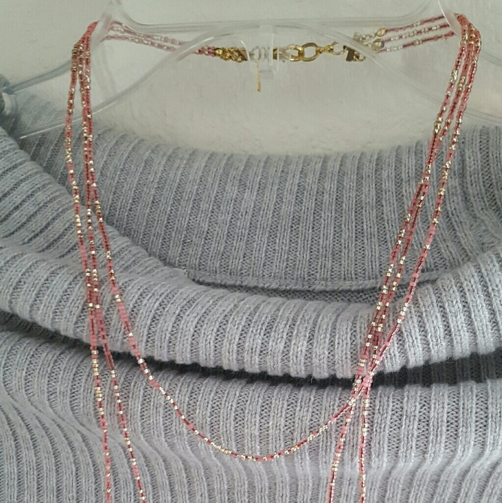 Rachel layered Delicate pink gold bead necklace