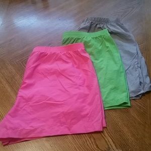 Ladies nylon shorts with pockets.