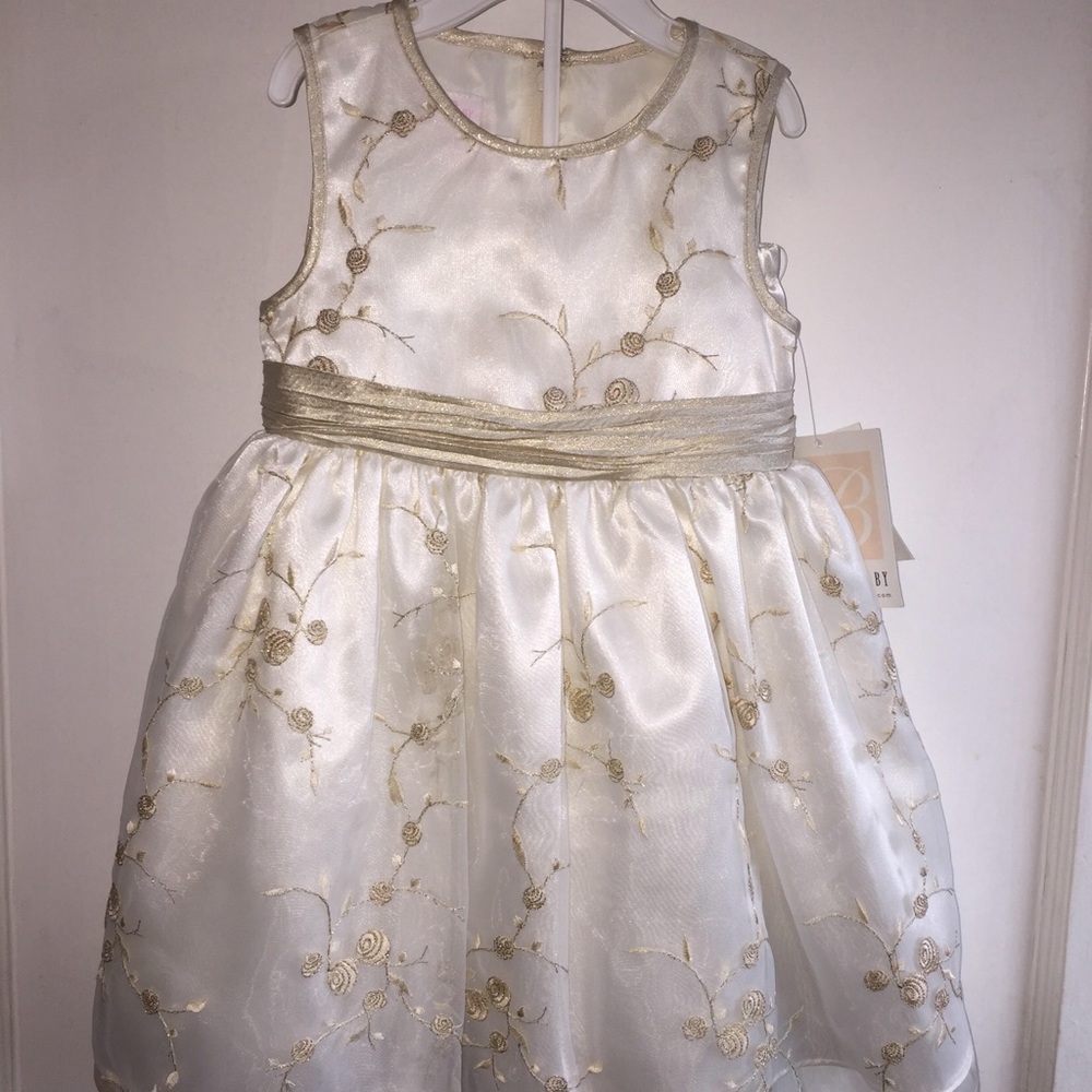 Easter Dress Light Gold Rose Appliqué