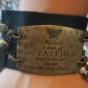Leather and gold quote cuff bracelet