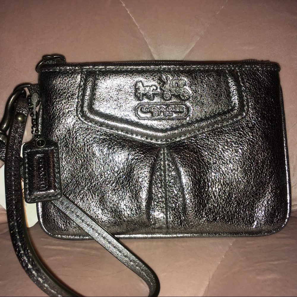 ON SALE!! Coach METALLIC Silver Zip Pouch
