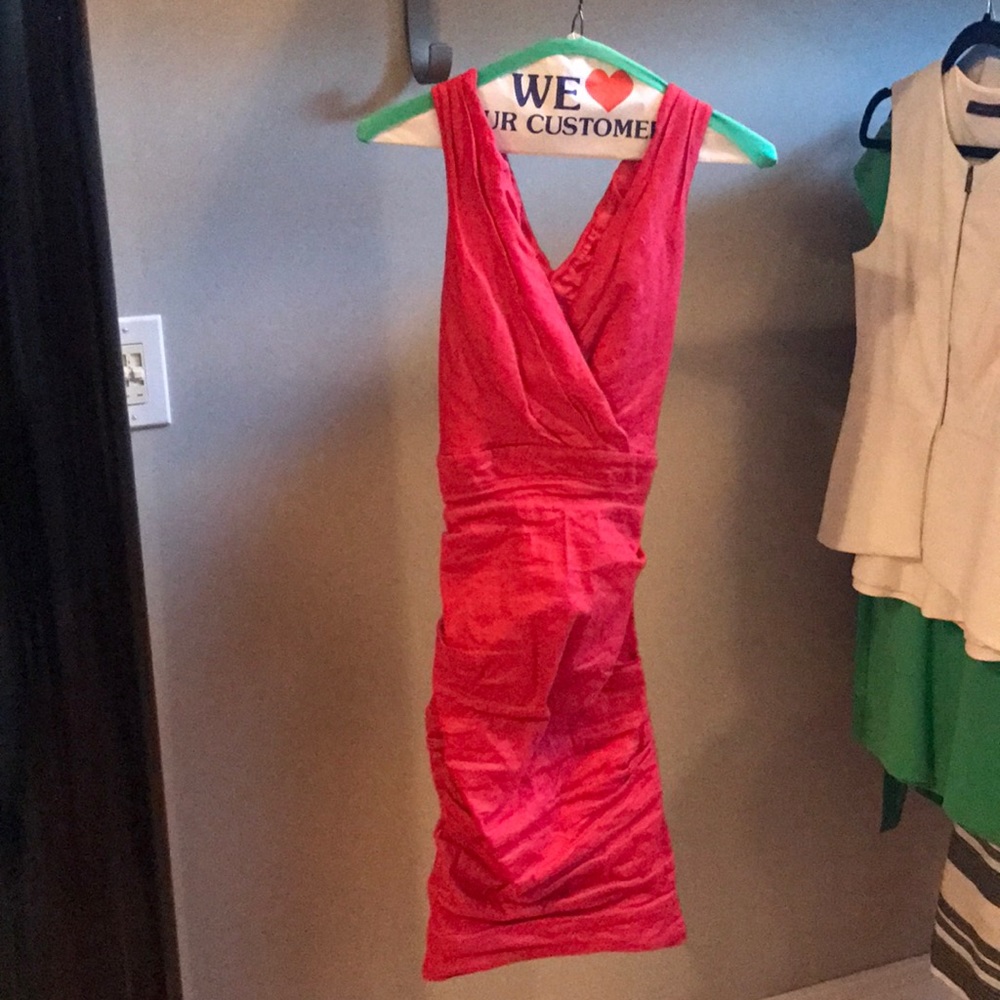 Nicole Miller crossback dress in coral