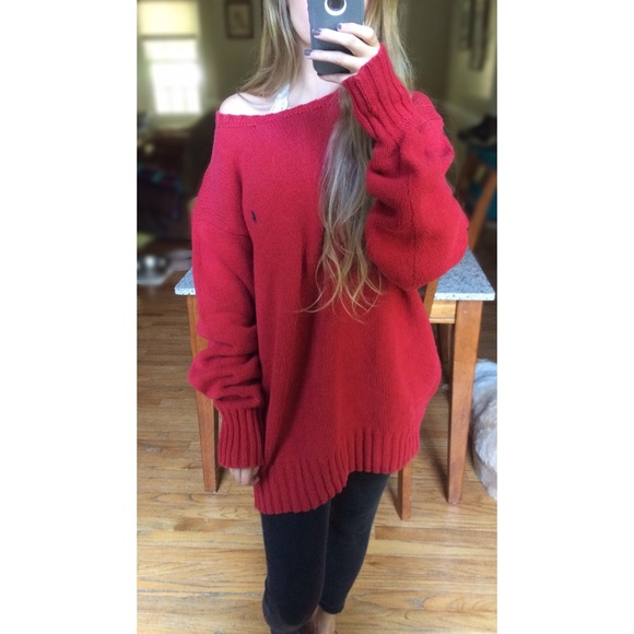 Vintage Sweaters - Vintage Ralph Lauren Cherry Red Chunky Knit 🍒