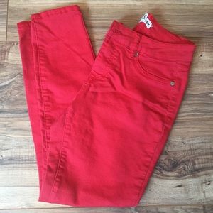 Coral colored stretch skinny jeans; SIZE: 4