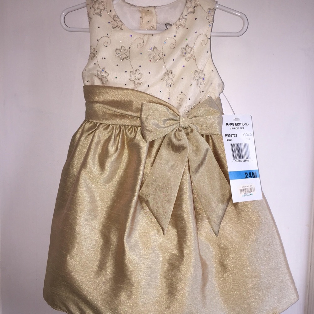 NWT- Gold Easter Double Bowed Dress