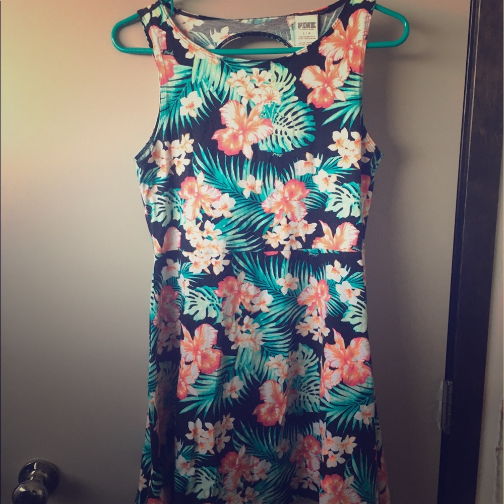 Black floral PINK skater dress