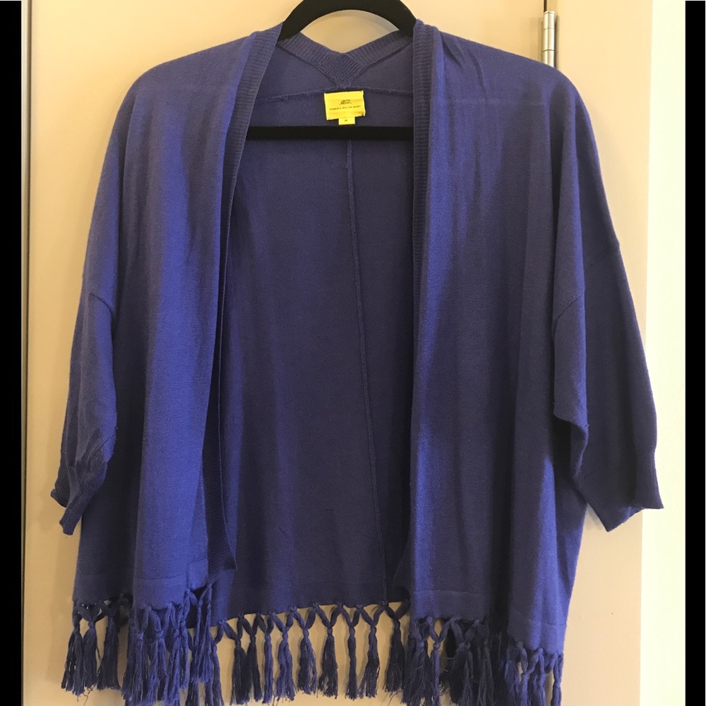 ROBERTA ROLLER RABBIT BLUE OPEN CROP SWEATER