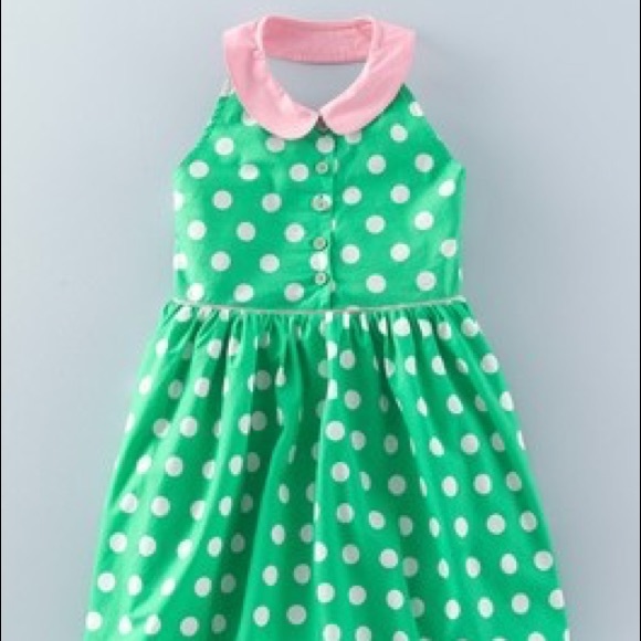 NWT NEW Mini Boden Girl 3 4 Green Halter White Polka Dot Sundress Dress