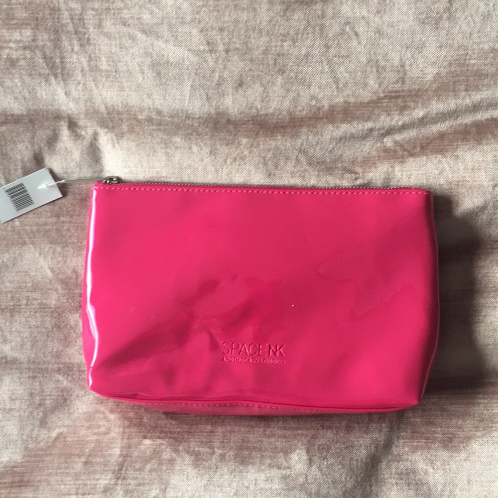 Bright Pink Cosmetics Bag with Silver Zipper NWT