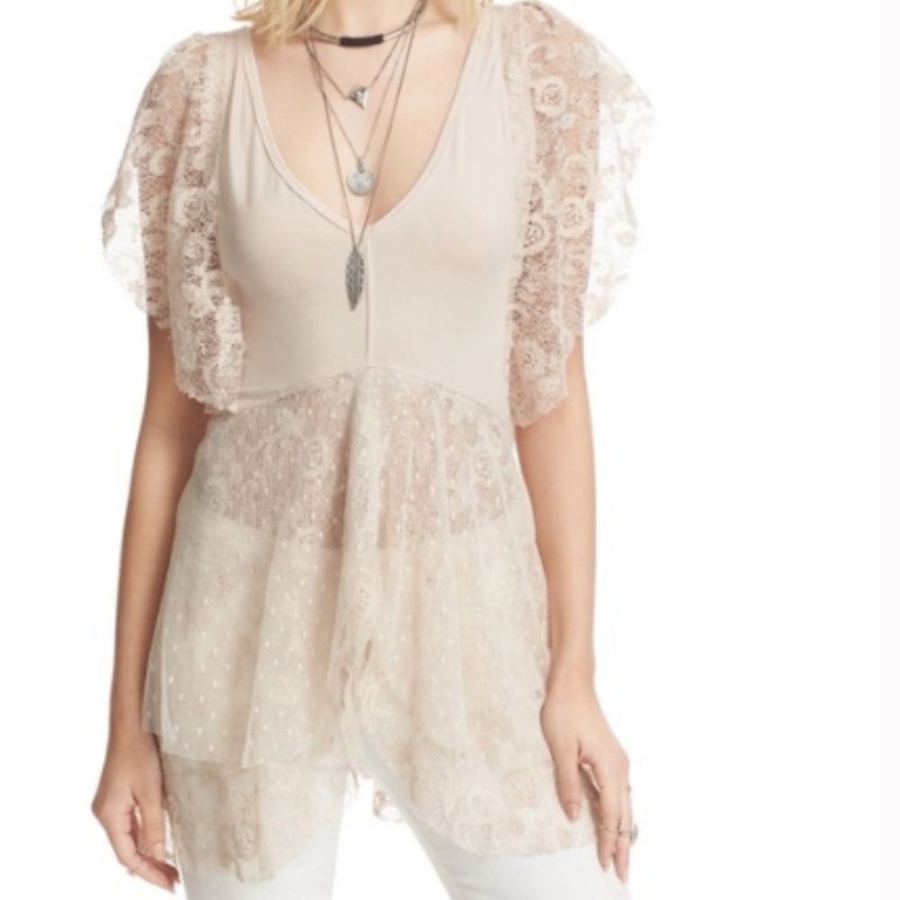 Free People Lace Trimmed Top