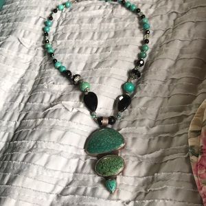 Turquoise and onyx necklace with a pendant