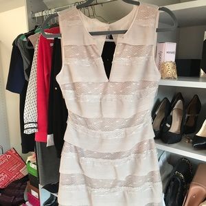 BCBG beige lace mini dress