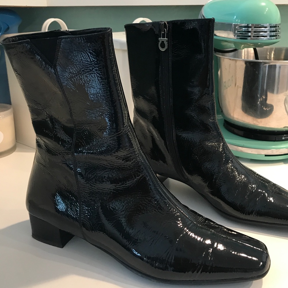 Salvatore Ferragamo Black Patent Leather Boots