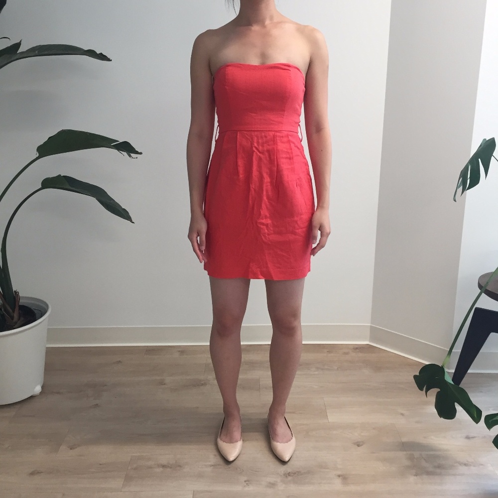 Coral Pink Strapless Dress.